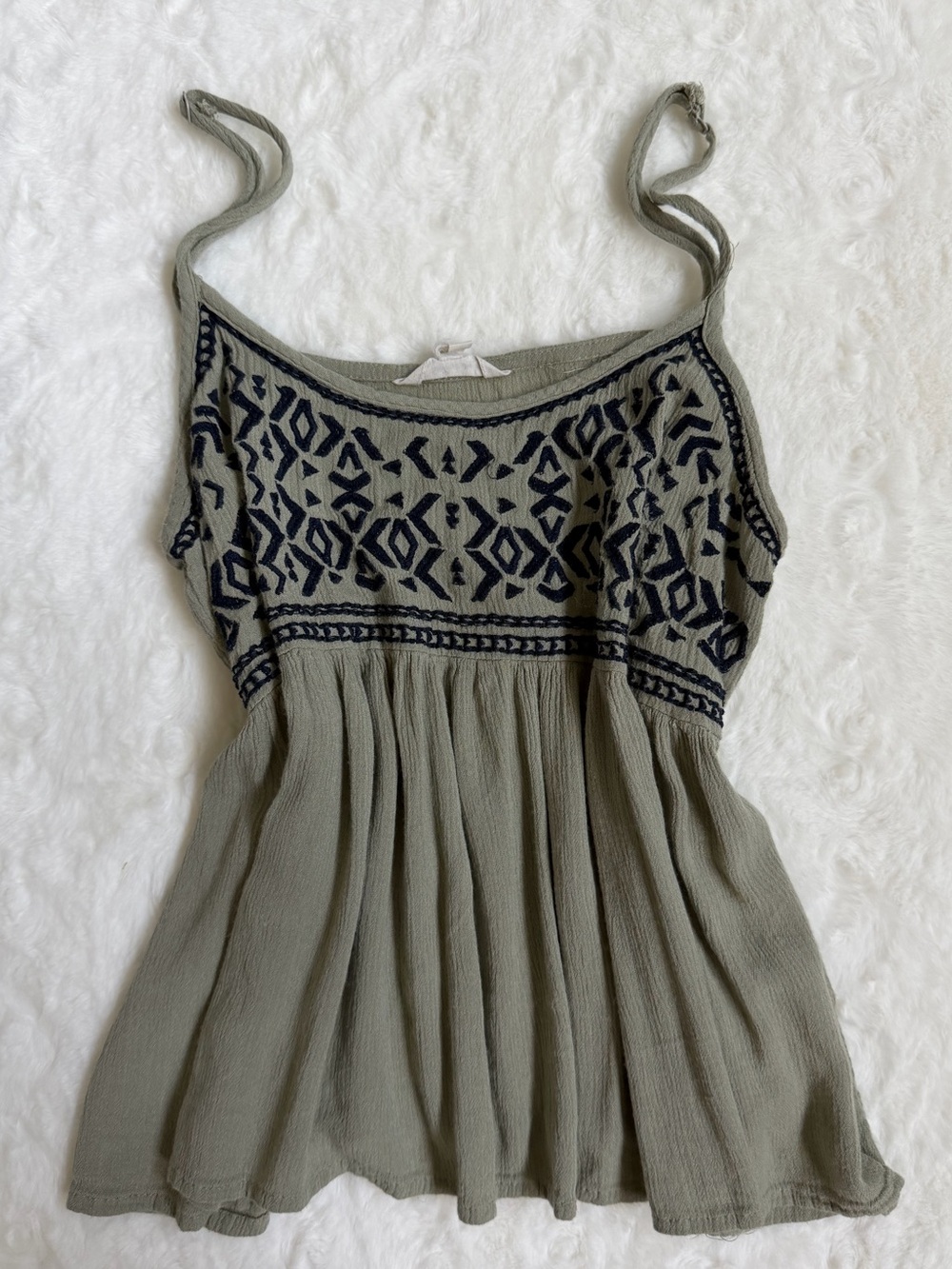 Olive Green Embroidered Tank Top